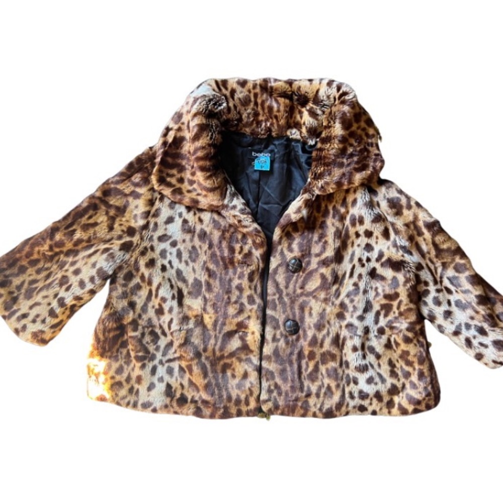 Bebe Leopard Print Faux Fur Cropped Jacket